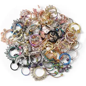 Non-piercing Septum Ring, Random 20pcs Fake Hoop Septum Ring for Women Men, No Pain Faux Nose Ring Non Piercing