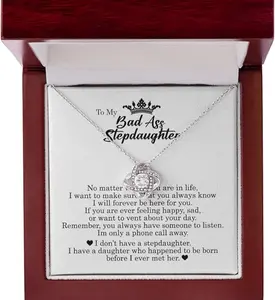To My Bad Ass Step Daughter, Gifts for Stepdaughter, Step Daughter Gifts, Love Knot Necklace, Jewelry Card for Her, Love Knot Necklace Present To My Bonus Daughter From Stepmom, Women's Jewelry