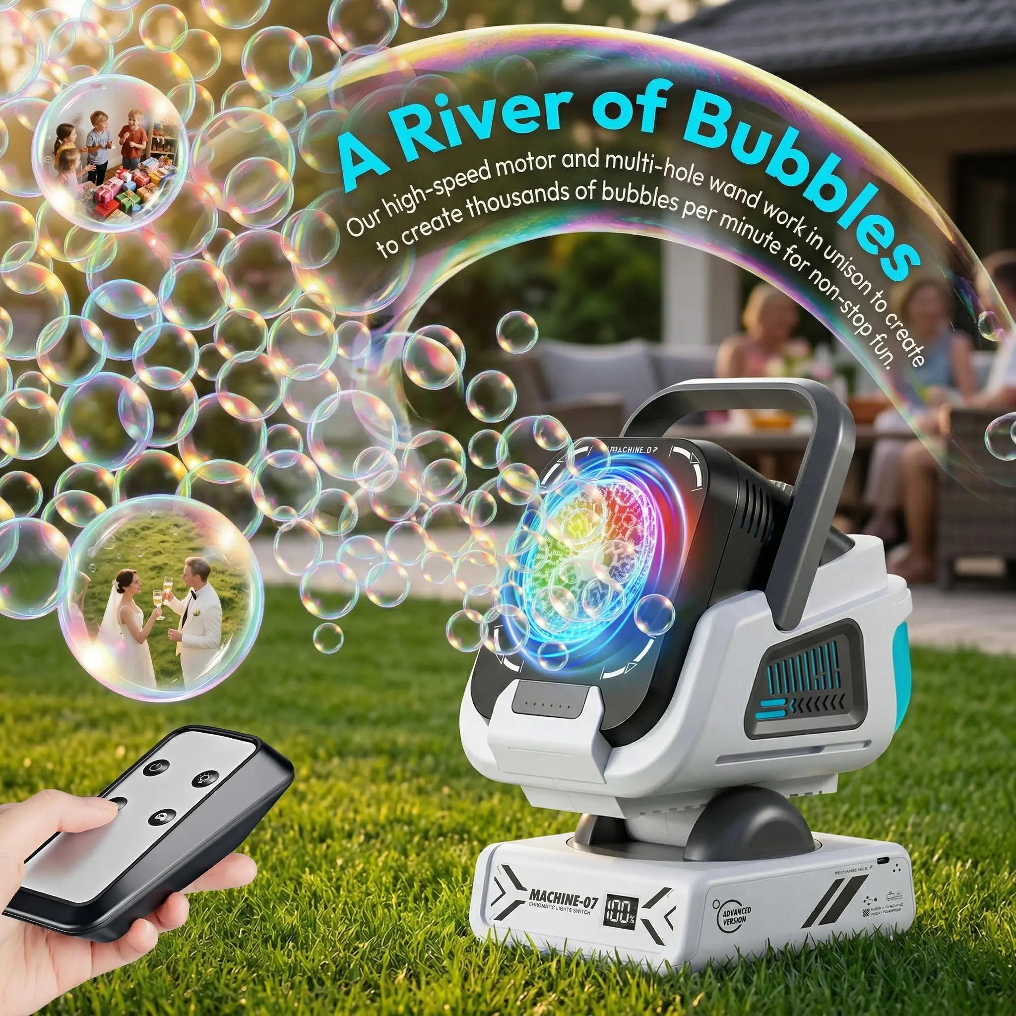 Upgraded Bubble Machine, 1800mAh Rechargeable, for Kids/Weddings/Parties/Outdoor Use, Ideal Christmas/Thanksgiving/Black Friday Gift, 2 AAA Batteries Required for Remote (Not Included)