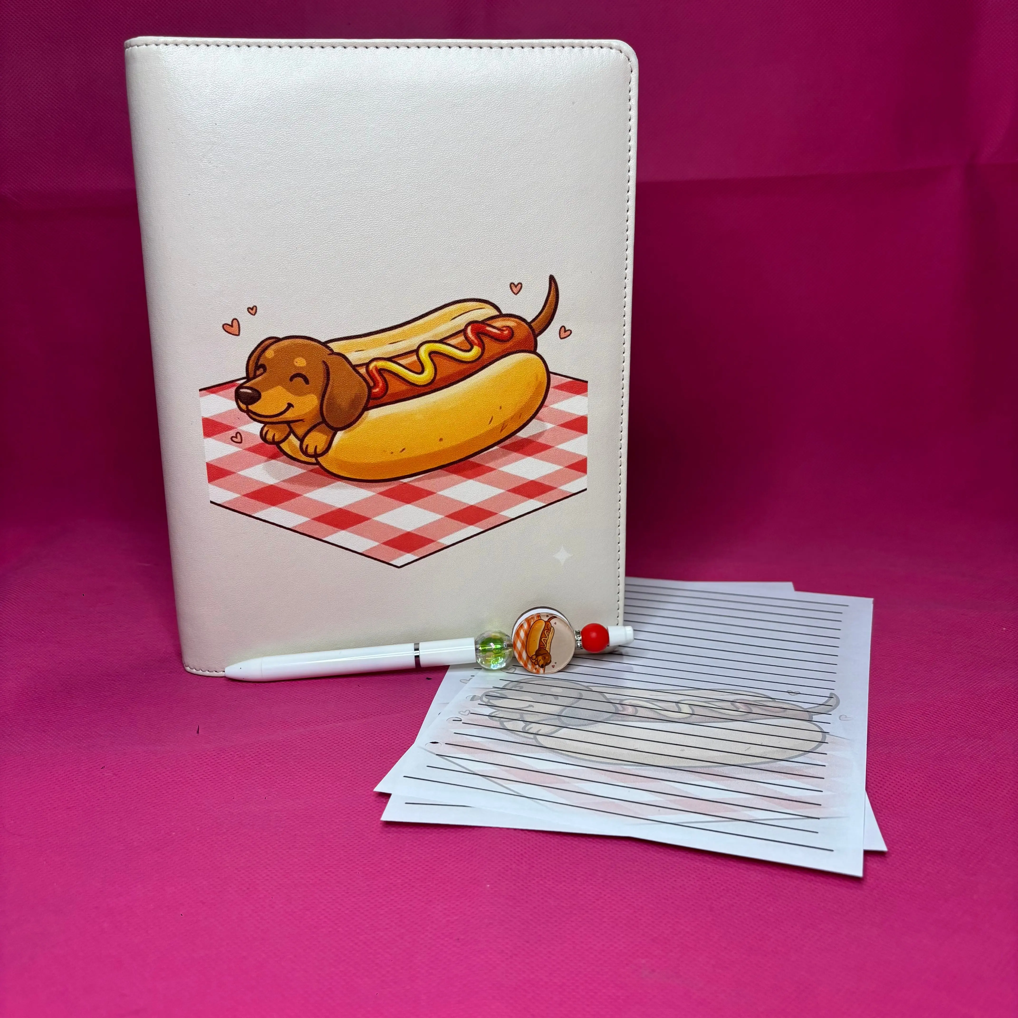Hot Dog Binder Bundle — A5 Binder, Matching Paper & Beaded Pen
