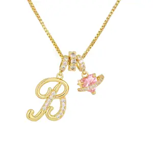 Initial Heart Necklace for Women, Gold Plated Zirconia Letter Necklaces for Women, Personalized Pink Heart Pendant Necklace, Birthday Gifts for Women Jewelry