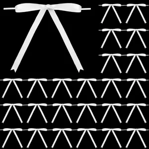 24 count Twist Tie Bows 5 x 7 Inches Satin Ribbon Bows for  Wrapping Cake  Bags Craft DIY  Wedding  Shower Birthday Party (White)