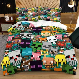 Pixel Robot Print Bedding Set, 2/3 Piece, Perfect for Boys' Bedroom Decor, Includes 1 Fitted Sheet and 1-2 Pillowcases, No Core Included, Decorative Bedding Set