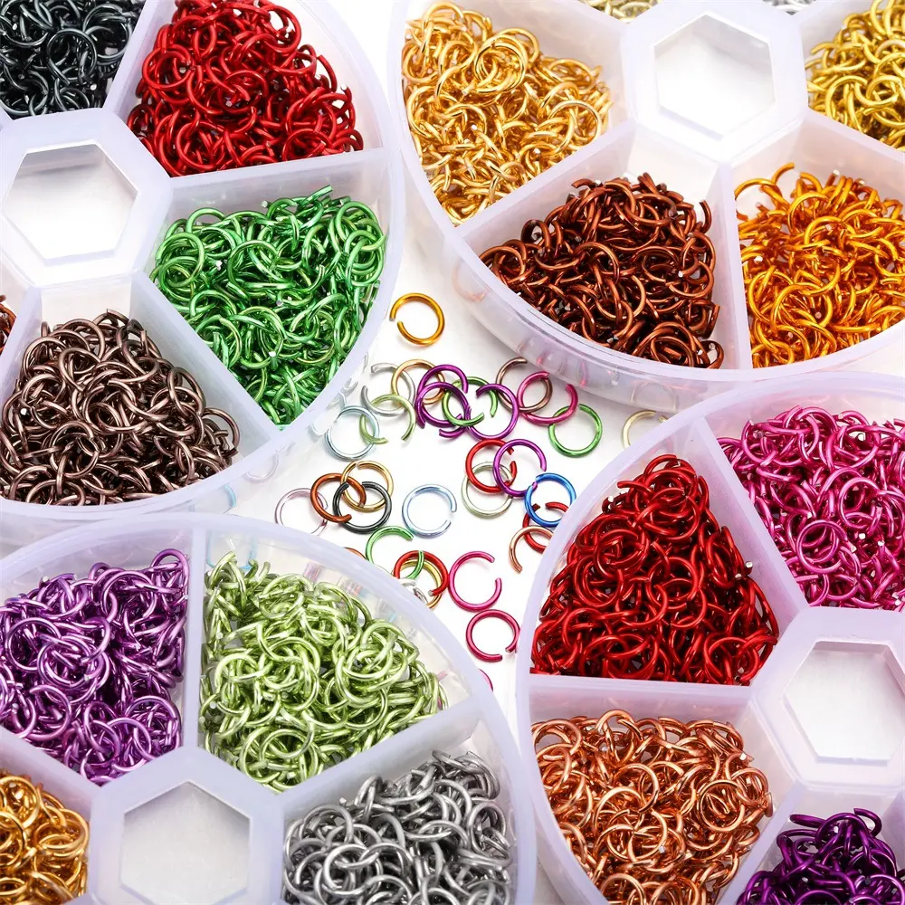 DIY jewelry accessories jump rings, connecting rings, open rings, 6mm six-grid box-packed colorful aluminum rings, single rings, earring accessories