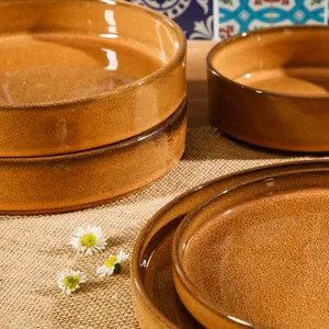 16-Piece Dinnerware Set for 4 - Reactive Glaze Terracotta - Santorini Mist