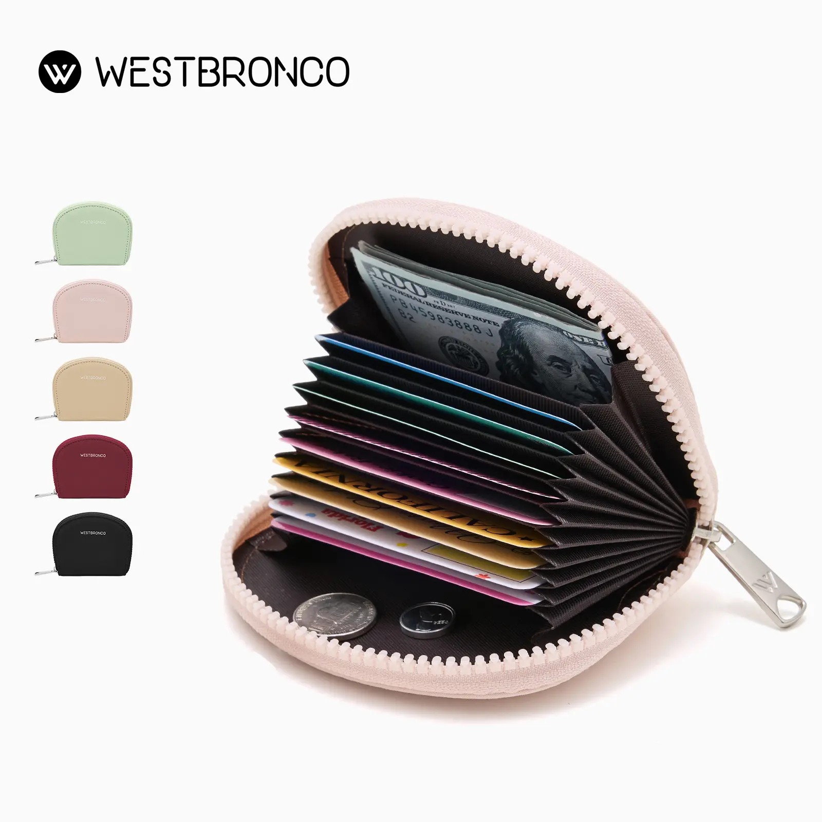 WESTBRONCO Shell Fold RFID Safe Wallet for Women Mom - Zippered Closure Keeps Cards Secure, 11 Card Slots, Lightweight for All-Day Carry, Compact Portable Business Credit ID Holder for Travel, Gift Idea