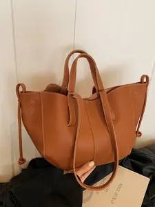 Stylish Elegant Women's Tote Bag, Versatile PU Casual Handbag for Shopping, Daily Commuting Bags, All Seasons Plaid and Plain Shoulder Bag