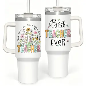 40 oz Teacher Tumbler With Handle, Best Teacher Ever Vacuum Travel Coffee Cup Tumbler, Teacher Appreciation Gifts for Women, Kitchen Drinkware