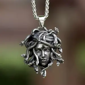 Vintage snake woman Medusa statue myth pendant European and American Gothic exaggerated ancient Greek snake necklace