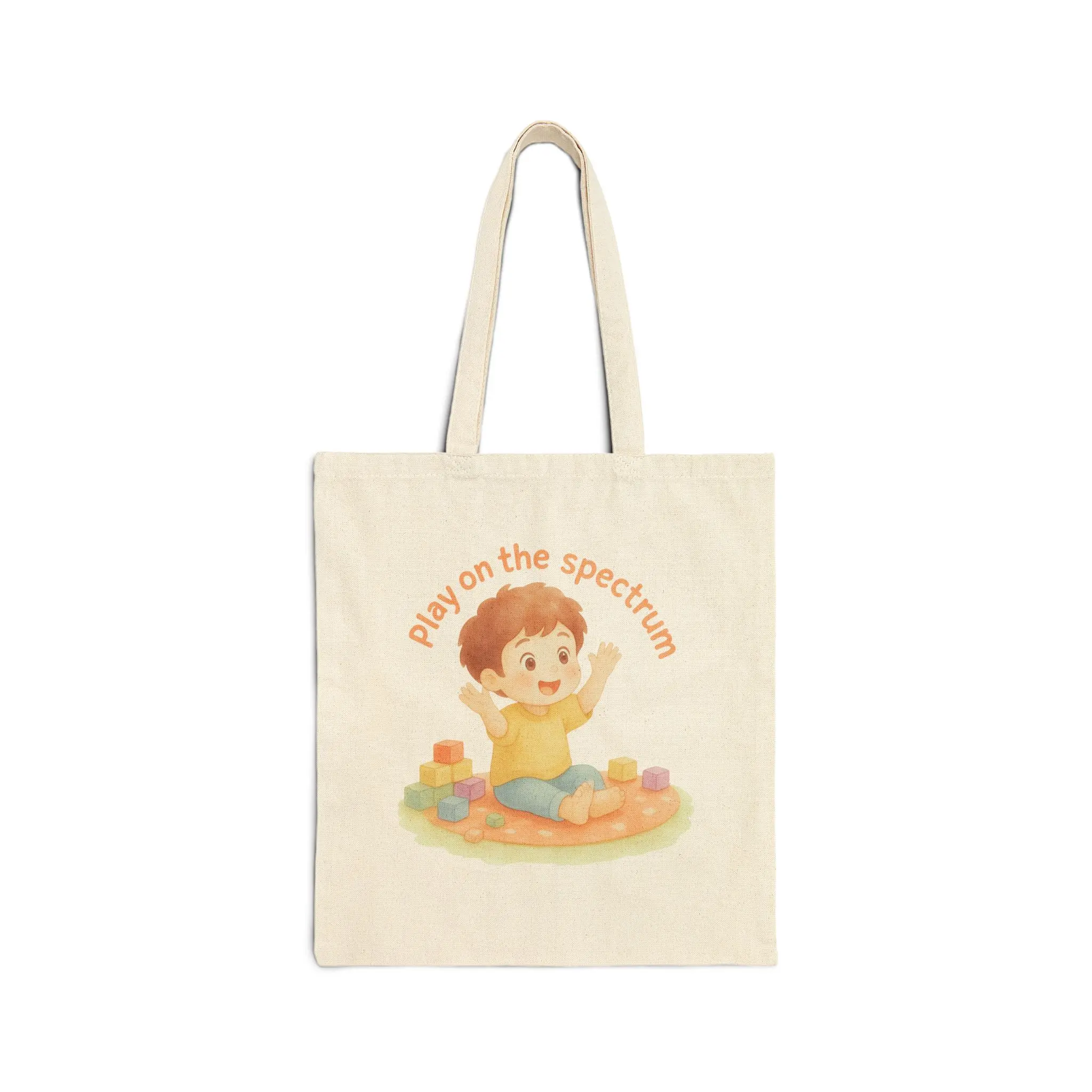 Women's Double Handle Tote Bag in Heavy Cotton Canvas with "Play on the Spectrum" Graphic Print, Durable Everyday Carryall for Autism Awareness, Double Handle Women's Tote Bags