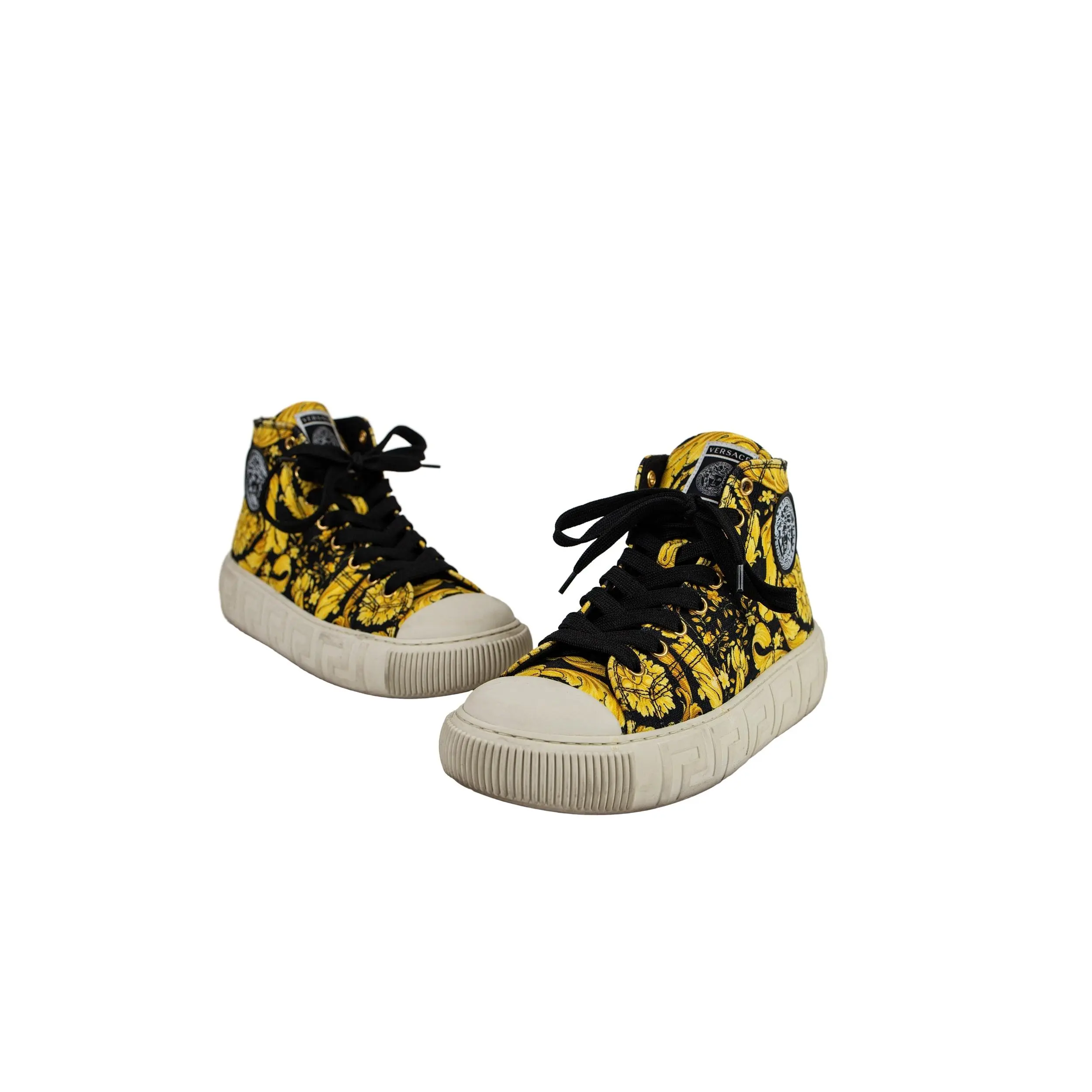 Versace Black Gold Barocco High Top Medusa Shoes 37