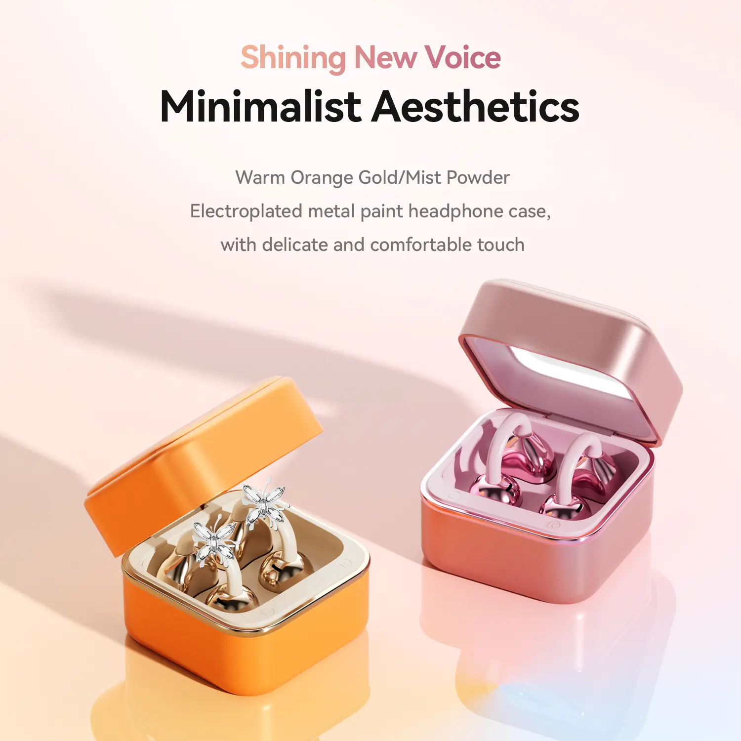 CHENRUIDA M161 Ear Clip Butterfly Earring Headphones Built-in Makeup Mirror & Fill Light Portable Makeup Wireless Ear Bluetooth Earbuds Attractive Earphones Applicable to Music & Calls Waterproof High battery life