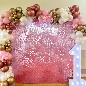 Pink Shimmer Wall Backdrop 30 Packs Pink Sequin Backdrop Panels for Party Wedding Birthday Engagement Bachelorette Anniversary Parties Decoration Gift Light Artwork Banners Box Cloth
