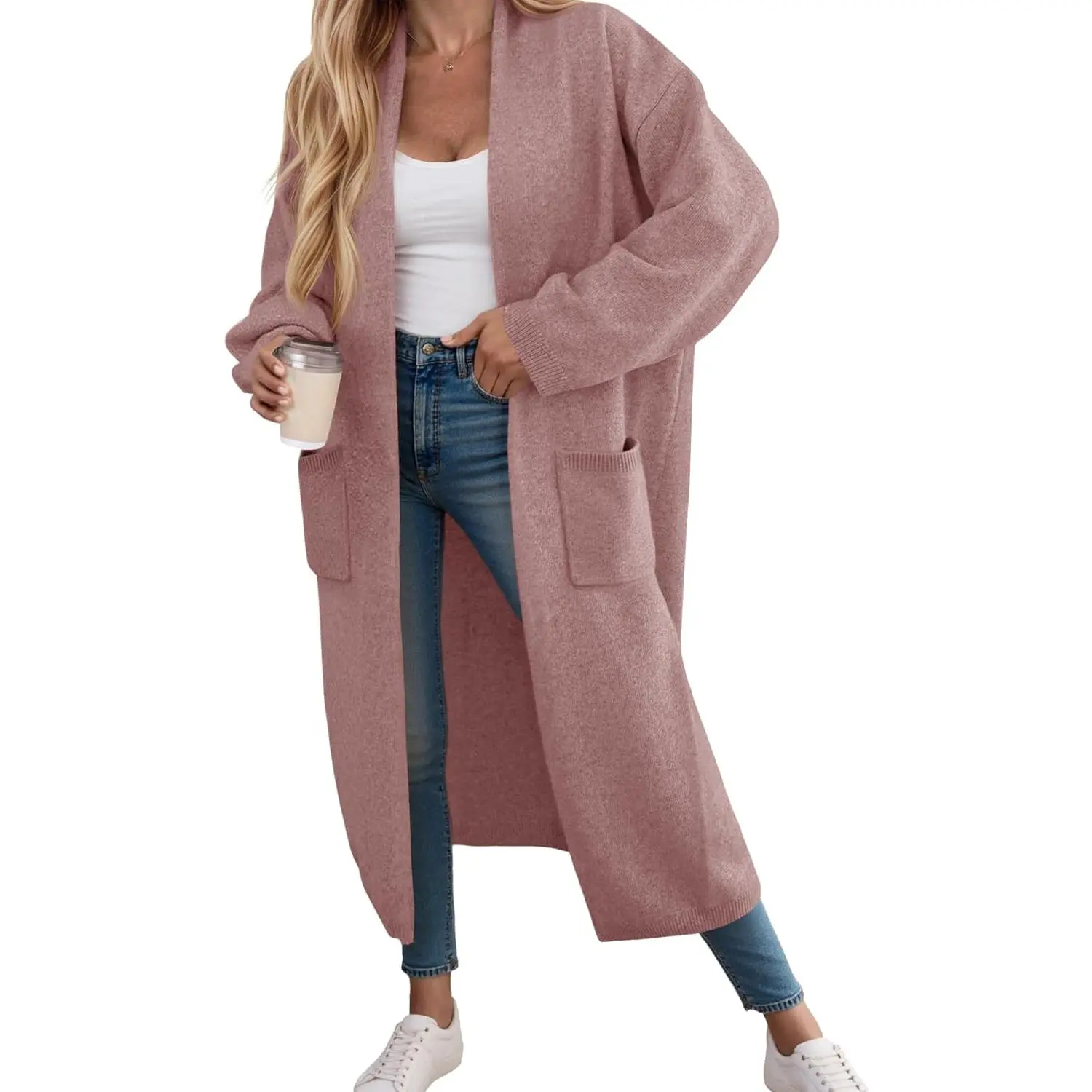 Women's Cardigan Knitwear Tops Clothes - Multi-Size, Chunky Knit, Oversized Loose Fit, Open-Front Long Sleeve Duster Length Casual Outerwear Sweater with Pockets, Duster Women's Cardigans, Comfy Women's Cardigans