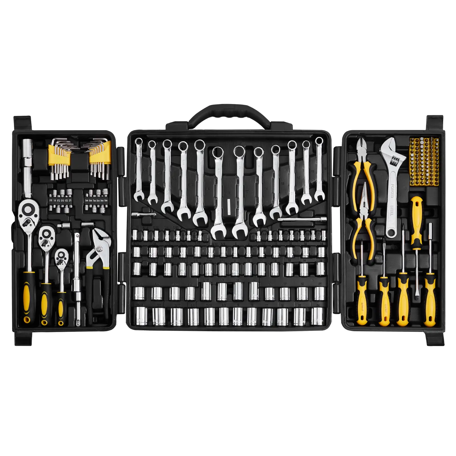 【Summerfinds】VEVOR 207-Piece Alloy Steel Mechanics Tool Set with 1/4"-3/8"-1/2" Drive Sockets, SAE/Metric Bits, Multifunctional Wrenches, Quick Release Ratchet Handle, Accessories & Plastic Storage Case for Auto Repair, Socket Combination Tool
