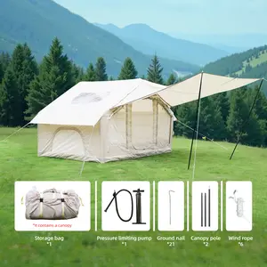 Inflatable Camping Air Tent - 6.3 sq m, 4-Season Use, 420D Oxford Fabric, Waterproof, Windproof, Canopy, Clear Skylight, Mesh Windows & Doors