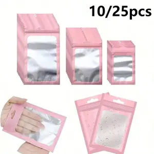 10/25pcs Gift Packaging Bags, Transparent Display Pouches, Reusable Self-Sealing Bags for Jewelry Accessories, Cables, Cosmetics, Holographic Packaging