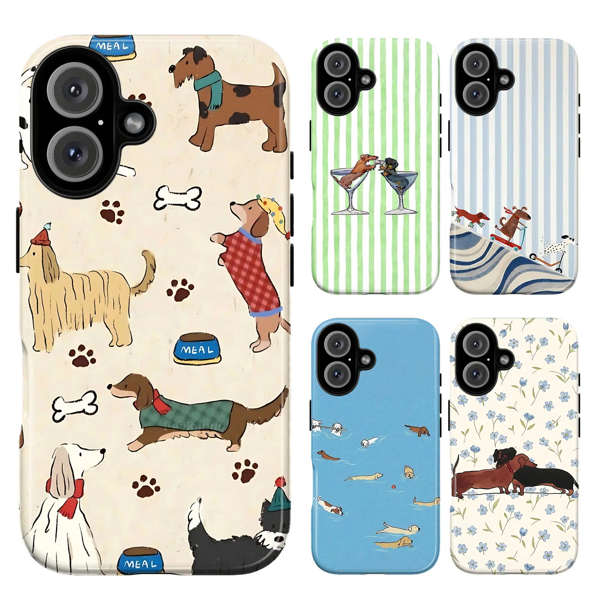 Whimsical Dog Smartphone Case - Cute Dachshund & Golden Retriever Puppy Pattern Shell, Aesthetic Sketch Handheld Cellphone Cover with Protection for iPhone 11-17 & Galaxy S21-S26, Vintage Animal Print Tough Funny Gift for Her