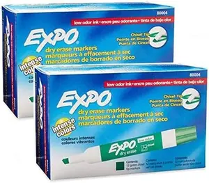 Low Odor Dry Erase Marker, Chisel Tip, Green, 12 Markers Per Order (80004) New