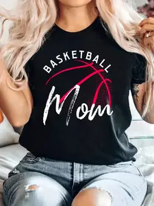 Basketball Mom Mothers Day Print Summer Casual Shortsleeve Cotton T-Shirt