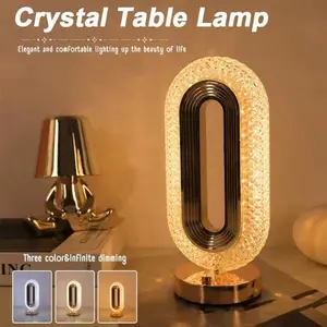 Push-button crystal desk lamp with key control function, three-color adjustable bedside lamp, decorative modern-style night light for living room