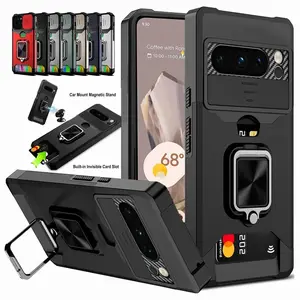 Case for Google Pixel 9A  9 Pro XL 8 7A 7 6 A Pro Slide Camera Card Holder Slot Wallet Protective With Ring Stand Cover