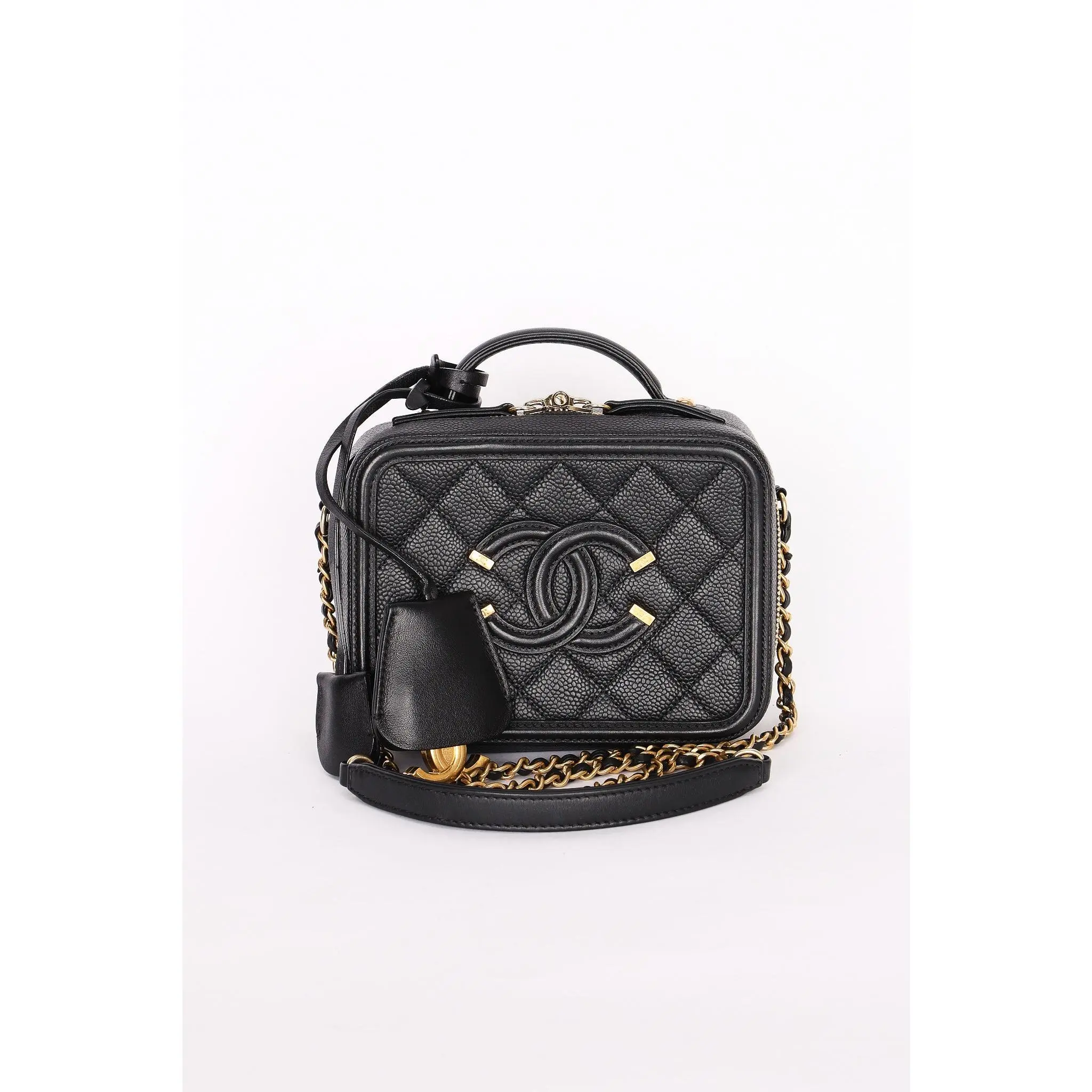 Pre-owned Designer Handbag/Wallet Chanel Small Filigree Vanity Case Black Caviar Leather 2017 AGHW Drop 59