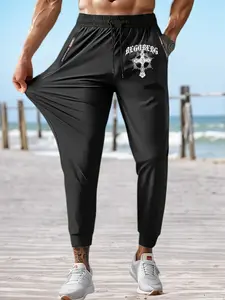 Men's Solid Color Drawstring Waist Sports Pants, Sports Bottoms, Breathable Polyester, Quick-Dry, Loose Fit, Ideal for Running Yoga Gym Training, Athleisure Style