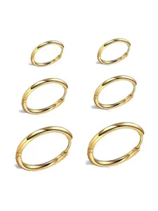 3pairs Unisex Stainless Steel Hoop Earrings Set, Soft Cartilage Circle Design, Suitable for Men & Women, Durable Everyday Jewelry