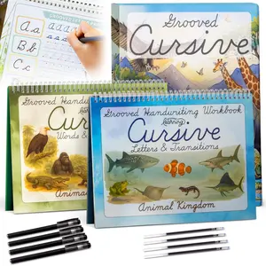 Animal Kingdom Grooved Cursive Workbook for Kids Ages 8-12 with 4 Magic Ink Pens