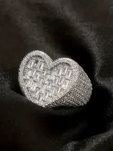 1 PC Luxury Sparkly Cubic Zirconia Ring For Women For Wedding Engagement Party Jewelry Valentine's Day Gift Heart Shaped Ring