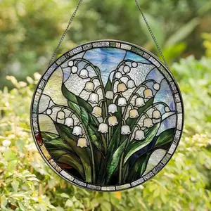 Stained Glass Lily Flower Suncatcher, May Birth Month Window Hanging