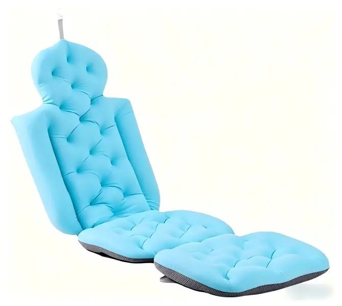 Modern Bathroom Bathtub Bath Pillow - 25.59in x 25.59in Blue Ergonomic Foldable Cushion, 3D Honeycomb Mesh Breathable Fabric, Corner Suction Cups for Head, Neck, Shoulders, Tailbone & Back Support (Bathtub & Spa Use)