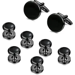 YADOCA Cuff Links Mens Stainless Steel Cuff Links and Studs Set Gold Black Cufflinks for Men Tuxedo Studs Buttons for Formal Kit Business or Wedding Shirts