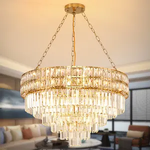 Modern Crystal Chandelier for Dining Room Gold Semi Flush Mount Ceiling Light Fixtures, Round Crystal Pendant Lighting for Foyer Bedroom Living Room home decor light