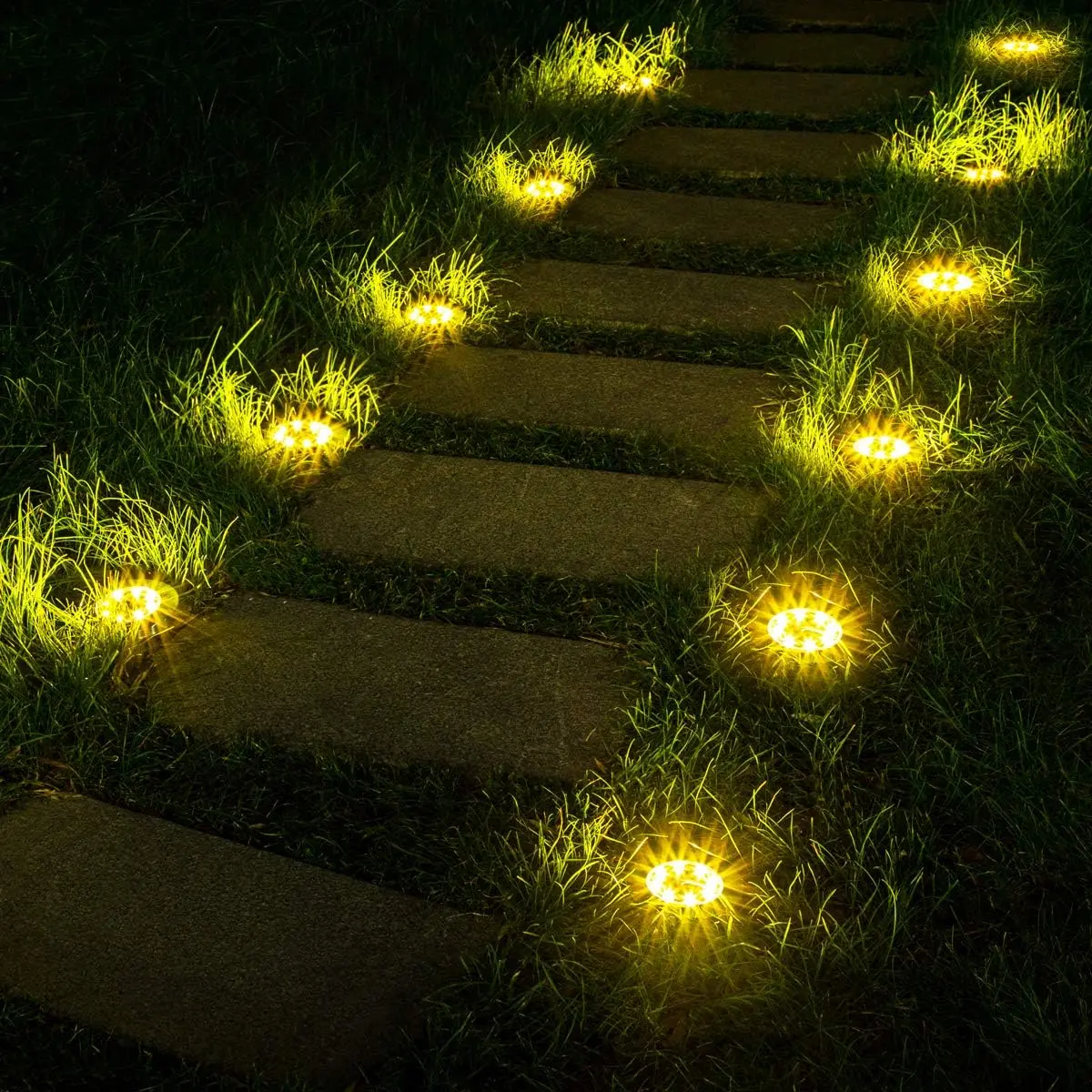 【Summervibes】SOLPEX Solar Ground Lights Outdoor, Waterproof 8 LED Solar Powered Disk Lights Outdoor Garden Landscape Lighting for Yard Deck Lawn Patio Pathway Walkway solar  power