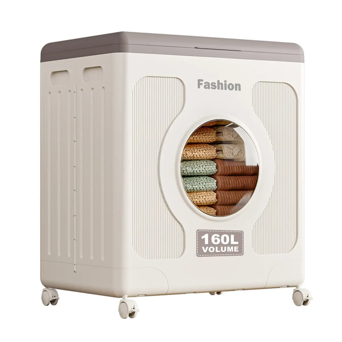 HOME Rolling Laundry Hamper with Lid – 160L Large Capacity Collapsible Plastic Laundry Basket with Wheels, Easy to Transport & Install-Free for Laundry Room