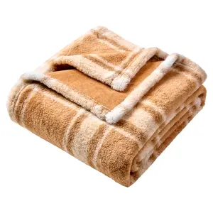 Walensee 50" x 60" Singe Layer Reversible Jacquard Chenille & Printed Faux Rabbit Fur Throw Blanket – One Layer with Two Plush