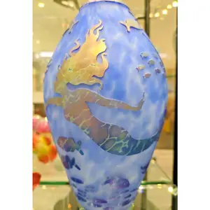 Lindsay Art Glass - Etched Mermaid Vase 10" Height