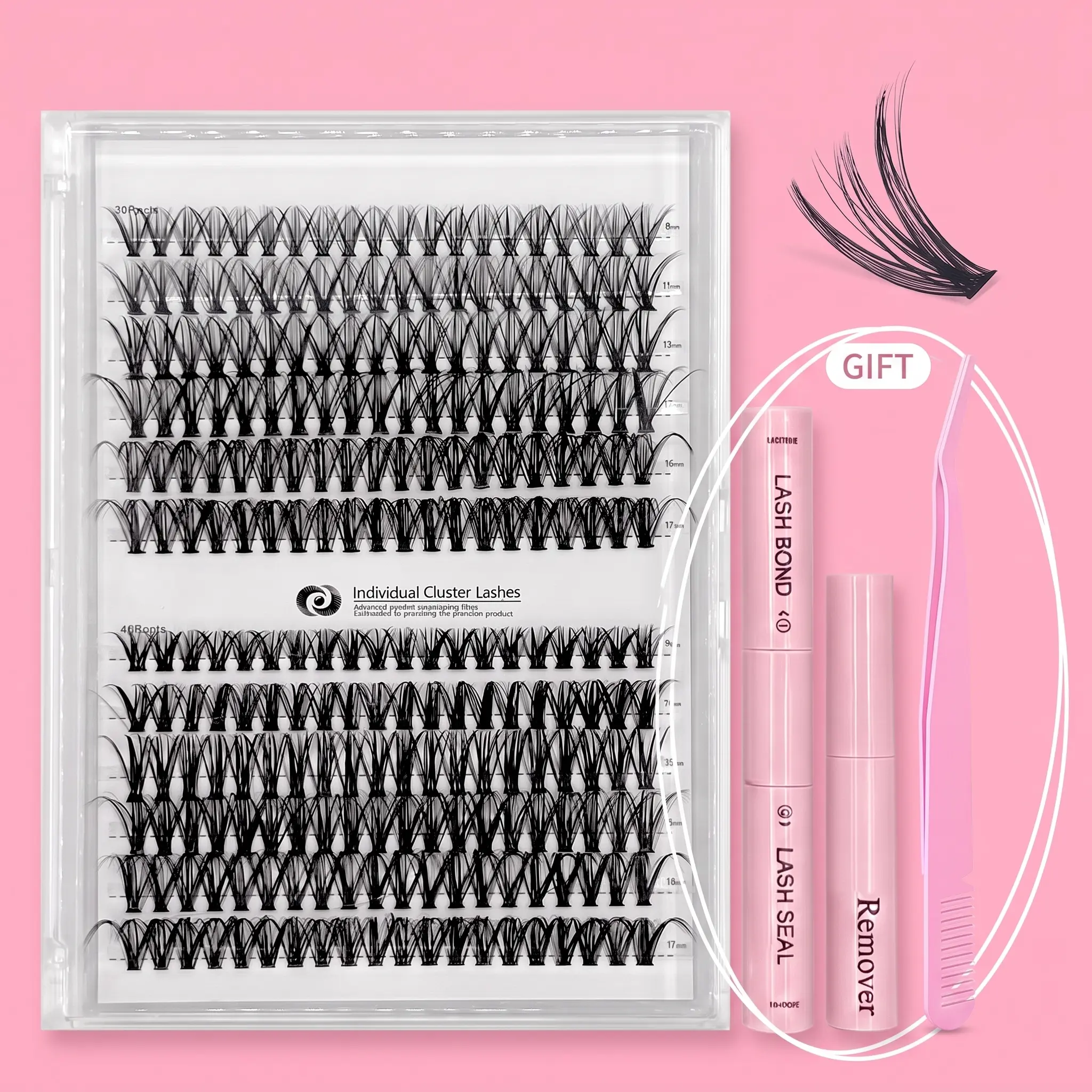 DIY Fluffy Lash Cluster Kit - 0.05mm C Curl Shape Eyelashes (9-18mm) for Dramatic Makeup Looks, False Eyelash Set with Essential Accessories for Beauty & Personal Care