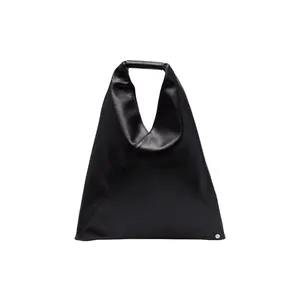 MM6 Maison Margiela Classic Triangle Hobo Bag - Black Synthetic PU Leather, Convertible Opening, Unisex Casual Trendy Handbag Shoulder Purse, Pu Leather Handbag