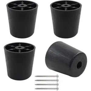 2 Inch Plastic Furniture Legs Set of 4, Black Screw in Legs Round Tapered Sofa Legs, Couch Feet Replacement Legs for Furniture, Table, Ottoman