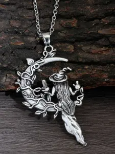 Vintage Witch on Moon Pendant Necklace Tone Enchanted Witchy Jewelry Gothic Boho Magic Amulet for Halloween Festival Gift Exquisite Jewelry Gift