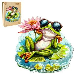 Leisurely Frog-1 Wooden Jigsaw Puzzle for Adults and Kids Unique Shape Animal Wood Puzzles Challenging Puzzle, Family Game Creative Gifts，Laser-Cut Durable HDF Wood Puzzle