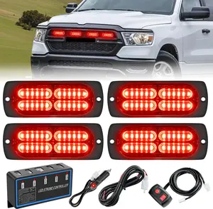 Nilight 4PCS LED Strobe lights 12V 24V Sync Feature Red 24LED  Hazard Warning Lights with Controller Hard Wire or Plug for Car Truck RVs Campers vehicle