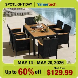 【3 Packages Delivery】Yaheetech 5/7/9-Piece Patio Furniture Set, Outdoor Dining Table with 6 Chairs, Rattan Conversation Set with Soft Cushions for Backyard Deck Garden,
