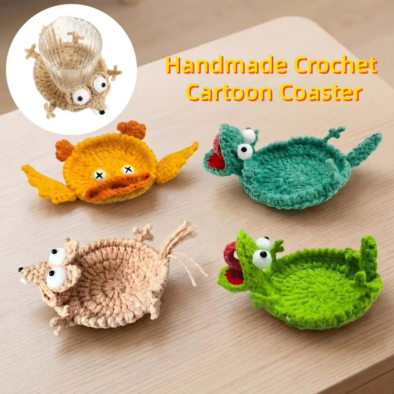 【Back to School】New Arrival Hand‑Crochet Cartoon Animal Figure Coaster, Lizard, Squirrel, Duck Stress‑Relieving Cute Decor Cup Mat, Heat‑Resistant Anti‑Scald Table Pad for Household Dining Table Kitchen Use-MM1