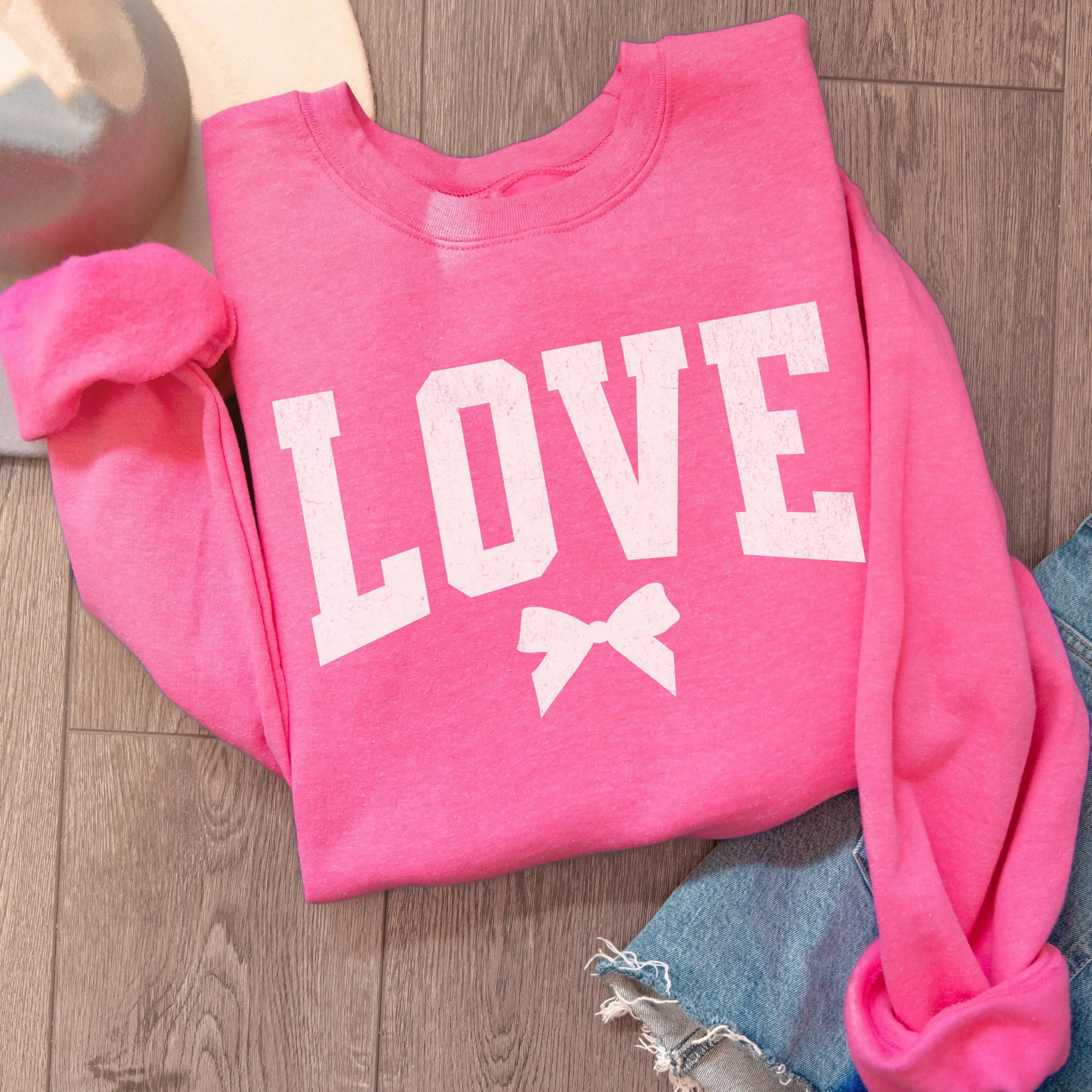 Valentine Sweatshirt, Coquette Love Sweatshirt, Cozy Valentine's Day Gift, Gift for Her, Women's Varsity Style Crewneck, Galentine Sweater