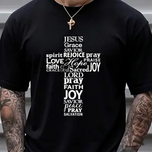 One Piece of Spiritual Text Cross Heat Transfer Sticker, Iron-On Patch, Suitable for Making Clothes, T-Shirts