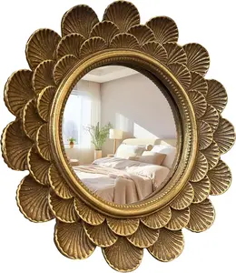 6.7" x 6.7" Vintage Vanity Makeup Desk Mirror，Antique Traditional Roundness Table Mirror Vintage Gold， for Dressing Table,Bedroom, Bathroom,Tabletop,Antique